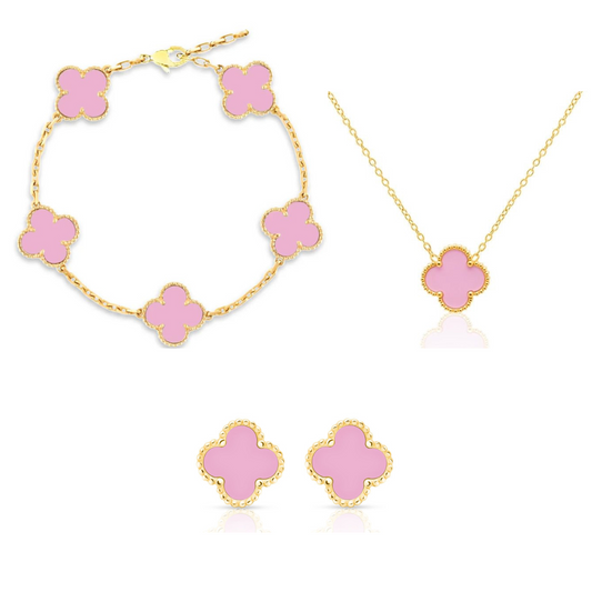 Glücksbringer Sparset (rosa) - Armband, Halskette, Ohrringe