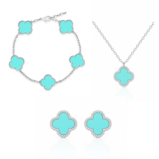 Glücksbringer Sparset (tiffany) - Armband, Halskette, Ohrringe (silber)